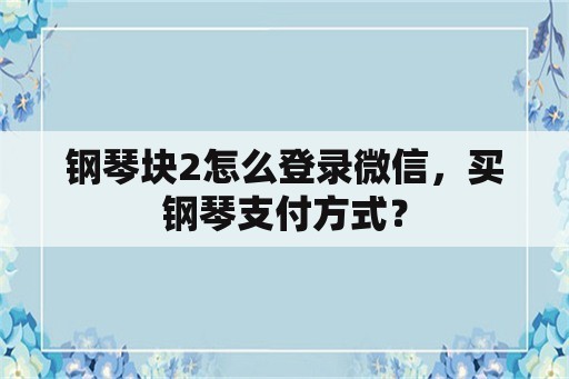 钢琴块2怎么登录微信，买钢琴支付方式？