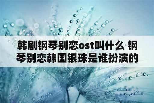 韩剧钢琴别恋ost叫什么 钢琴别恋韩国银珠是谁扮演的？