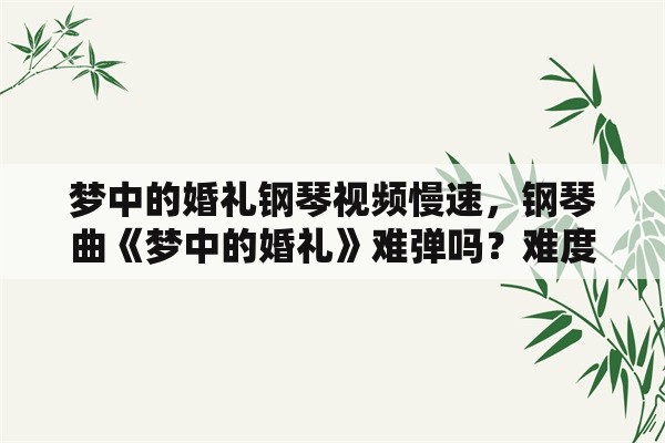 梦中的婚礼钢琴视频慢速，钢琴曲《梦中的婚礼》难弹吗？难度系数多少？大概钢琴几级能弹？